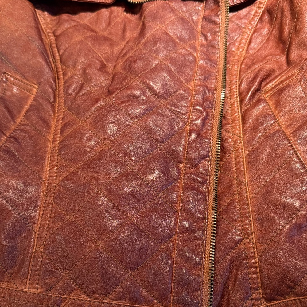 GUESS Women's Rust Brown Faux Leather Moto Jacket - Picture 11 of 13